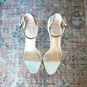 Vince Camuto Clear and White Corlina Heels